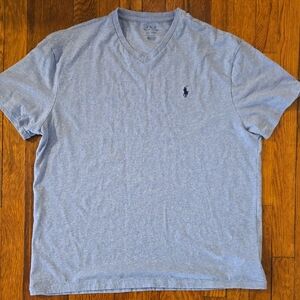 Polo by Ralph Lauren Men's Light Blue V-Neck Shirt in Size Large